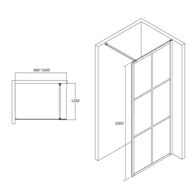 VOLLE Душевая стенка walk-in 1000x2000 мм Malla Negra (18-08-100black set)